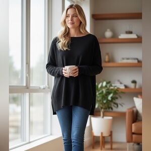 Nordstrom Black Cashmere Back Zipper Sweater